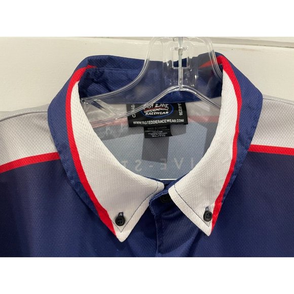 Fast Eddie Drive star Racing Button Up Shirt Men's Size XL Short Sleeve blue red - Picture 5 of 10